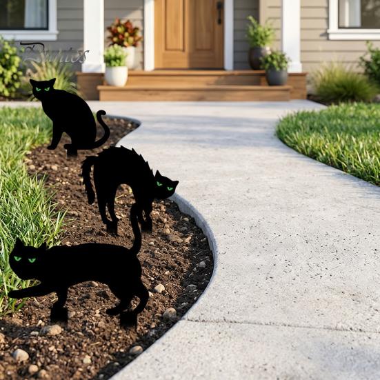Durable Halloween Yard Signs Garden Stake, Black Cat Sign with Glow-in-the-dark Easy Installation Stakes Eyes, Waterproof Spooky Ghost Silhouette for