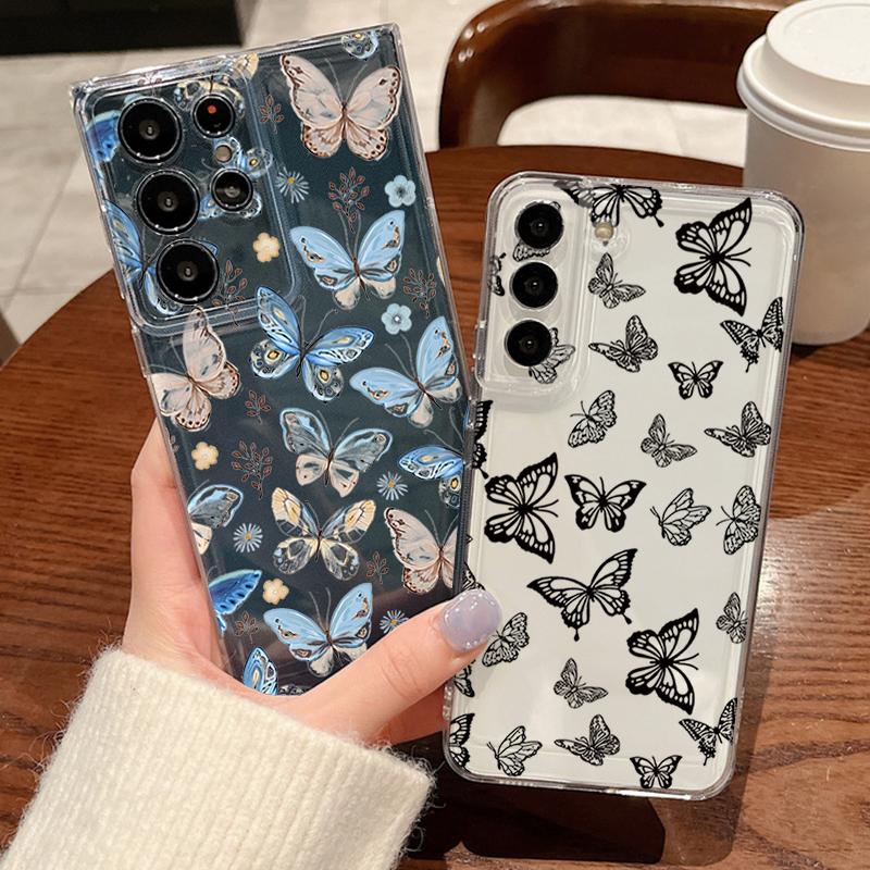 Simple Butterfly Pattern Phone Case For Samsung Galaxy S26 S25 S24 S23 Ultra S22 Plus S24 S21 FE S25 Edge Transparent Soft Cover