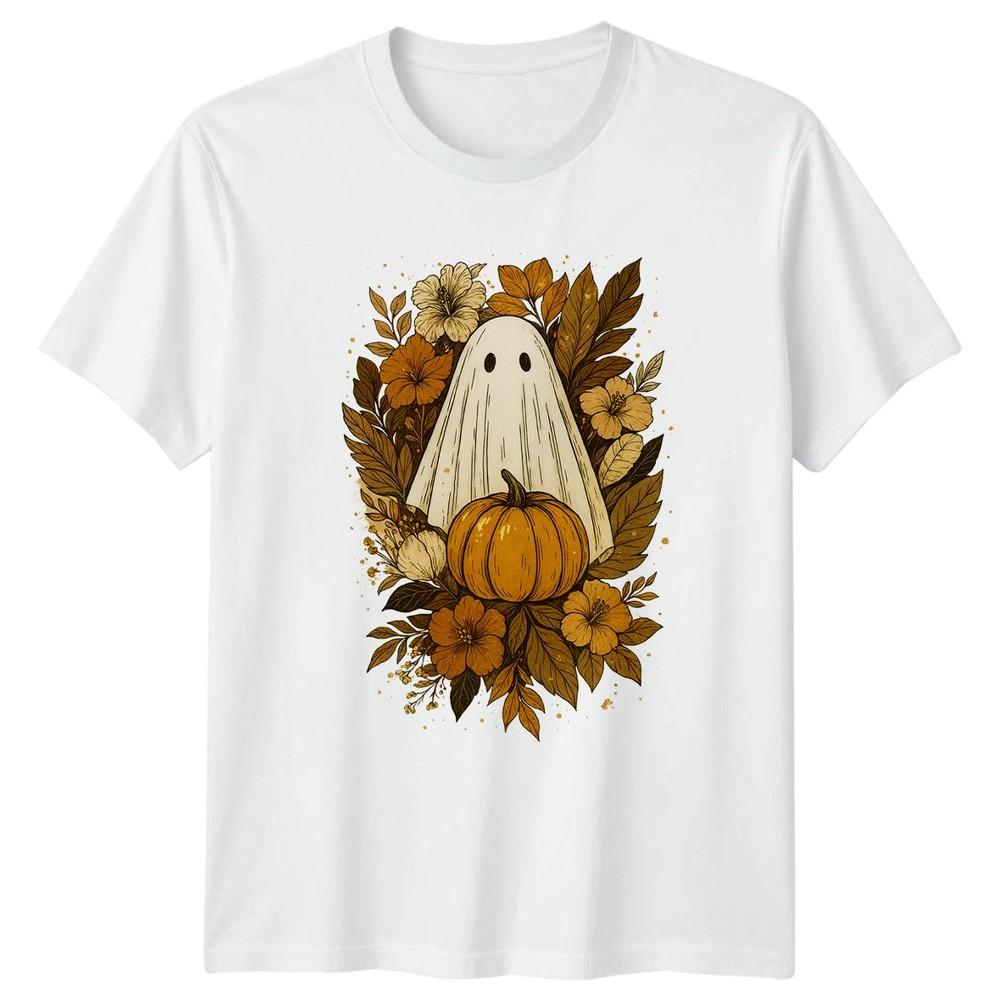 Ghost And Pumpkin Floral TShirt Unisexs Halloween Gift For Her S