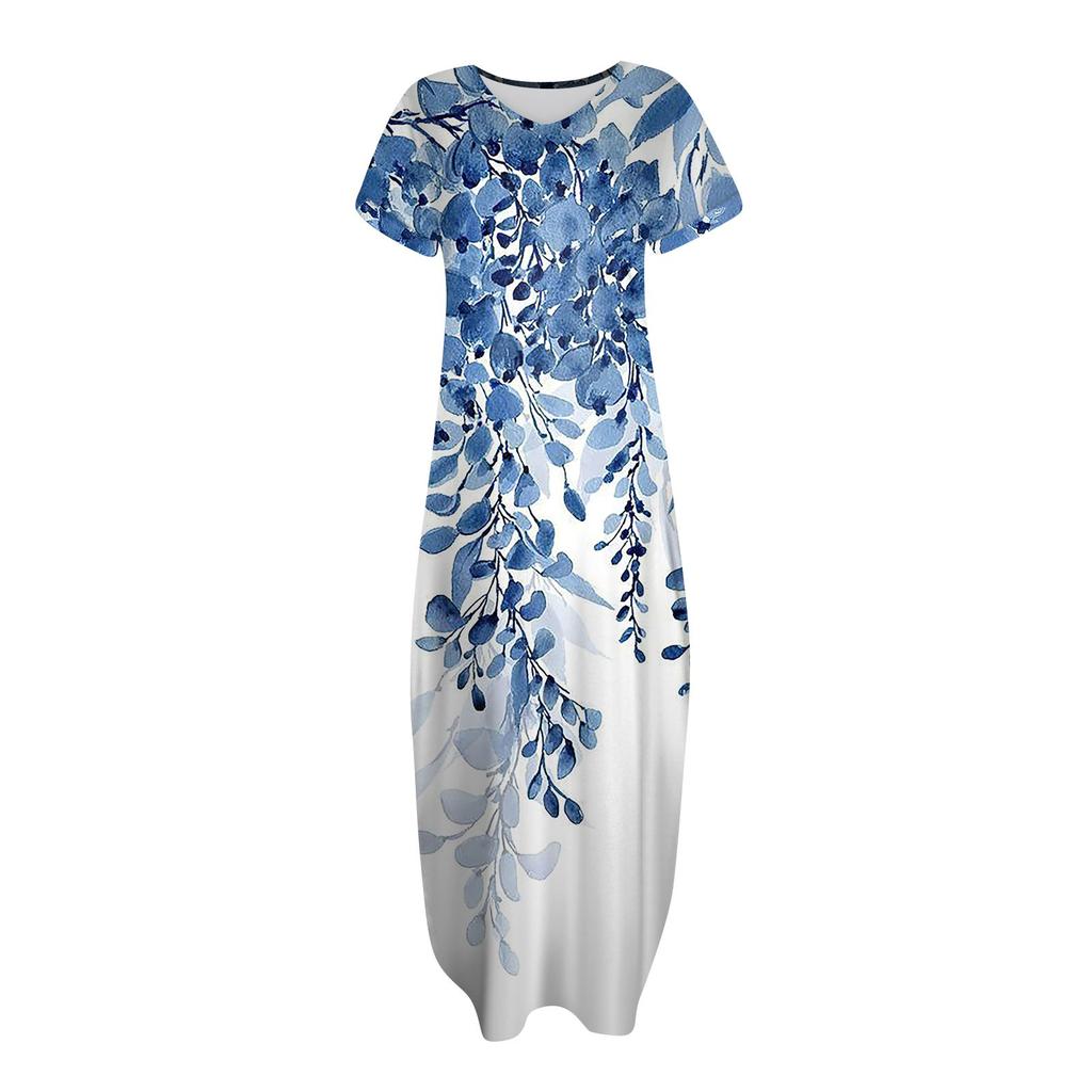 Dámské letní šaty s volným výstřihem do V, krátkým rukávem, plážové maxi dlouhé šaty Trendy outfity