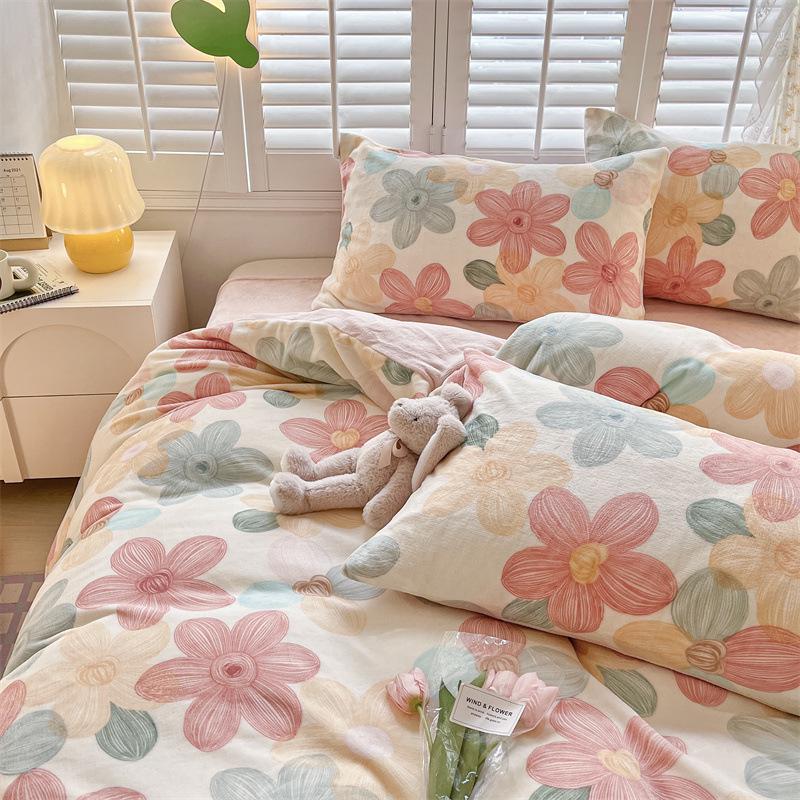 2025 Winter Milk Velvet Bedding Set: Fresh Coral Fleece & Flannel Duvet, Bed Sheet, Pillowcase