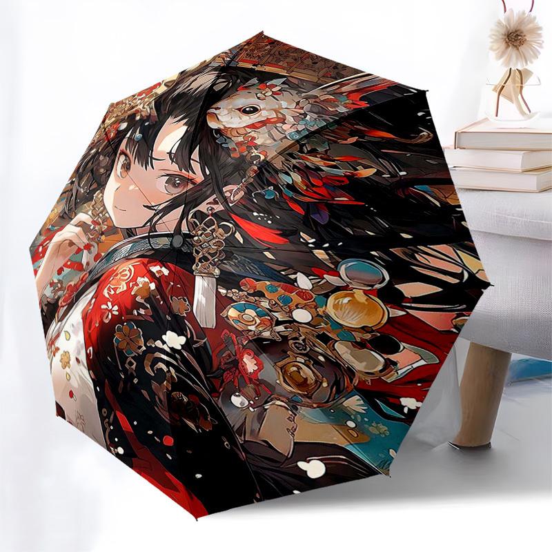 1 Stück Anime-Charakter-Regenschirm für draußen – Automatisches Öffnen/Schließen, tragbares 3-fach faltbares Design, 8-Streben-Eisenrahmen, perfektes Geschenk für Fans, Reisende und mehr