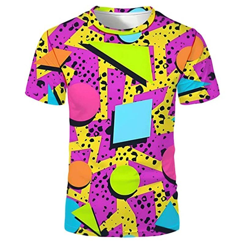 80s 90s 3D Print T-Shirts Men Hip Hop Short Sleeve T Shirt Neon Disco Party Costume Oversized Tees Harajuku Y2k Top Kid Clothing
