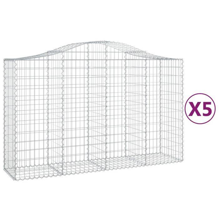 VidaXL Paniers à gabions arqués 5 pcs 200x50x120/140 cm Fer galvanisé, gabion, cage de gabion, panier de mur de gabion, mur 3145664