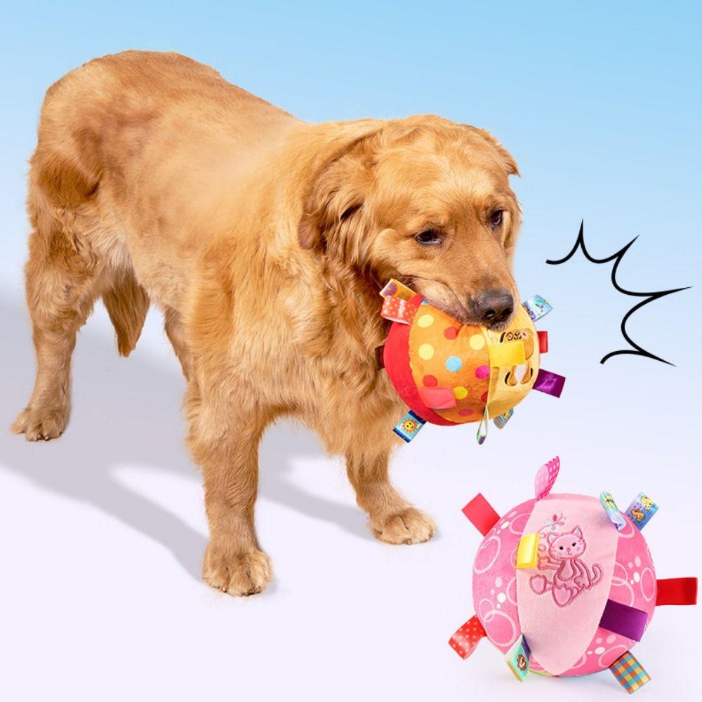 Soft Plush Handle Dog Toys With Bells Dog Chew Sounding Plush Ball  Cleaning Teeth