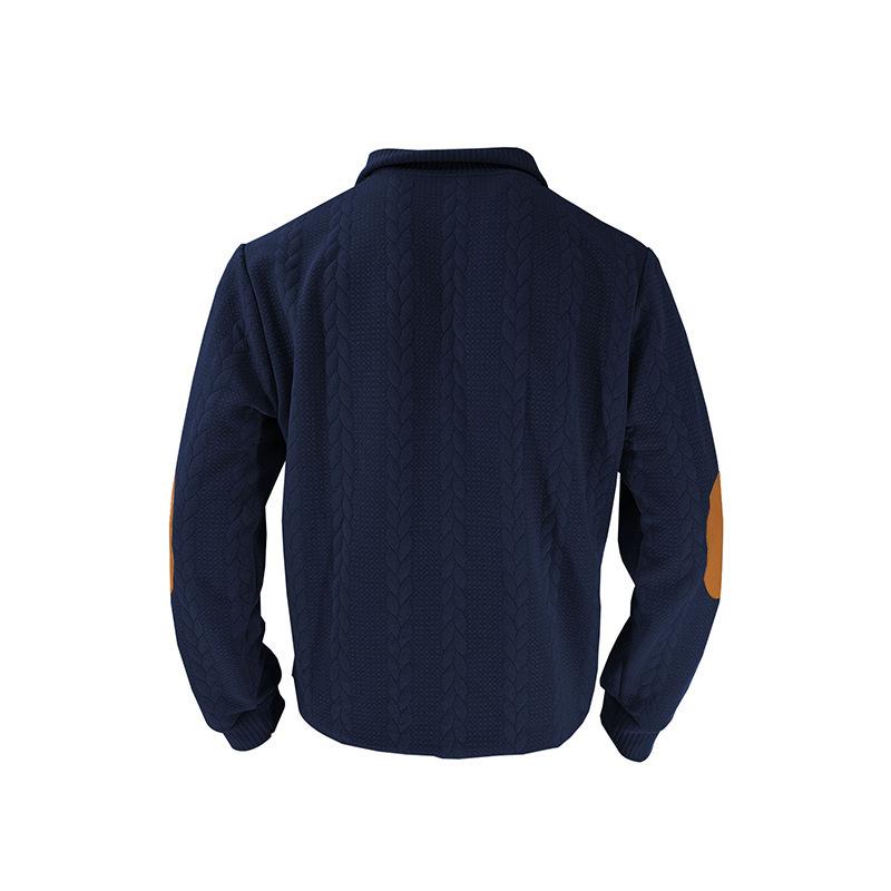 New Heavy Jacquard Tie Button Henry Autumn and Winter Long-sleeved Patch Embroidery Casual Sweater Men