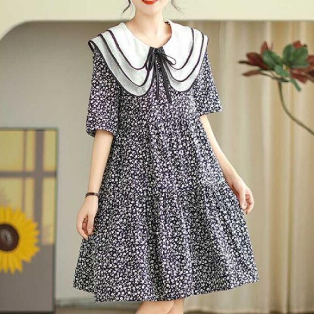 Navava Women Lovely Flower Collar Short Sleeve Dress No733