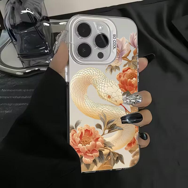 Luxury Snake Year Anti-drop Armour Case For iPhone 16 15 Pro Max 15 14 13 12 11 Pro X XR XS 7 8 Plus Lens Protect Plating Cover