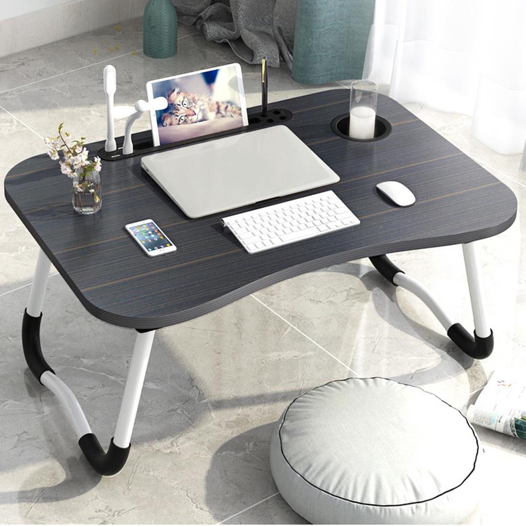 Folding Laptop Stand Holder Study Table Lamp Usb Fan Desk Wooden Foldable Computer Desk for Bed Sofa Tea Serving NEW