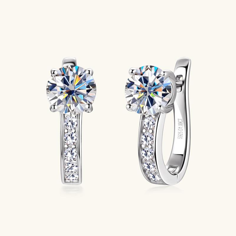 Silvere Glam New fashionable, simple and high-end moissanite earrings from Japan and South Korea, with slightly set pure silver cool ear buckles