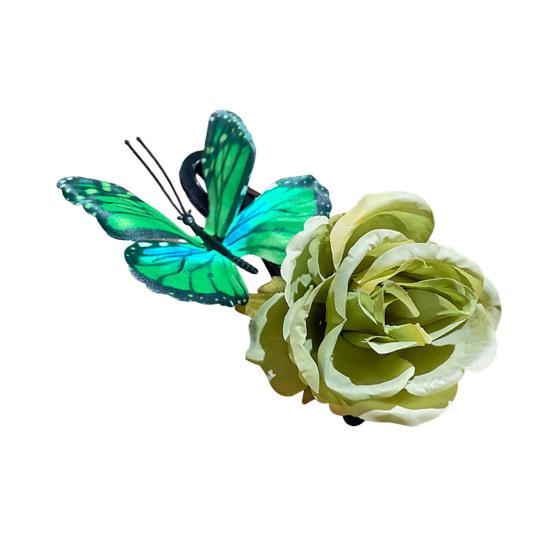Butterfly Hair Clip Artificial Peony Flower with Acrylic Crocodile Clip Flower Hair Barrette for Beach Vacation Party Dress-up