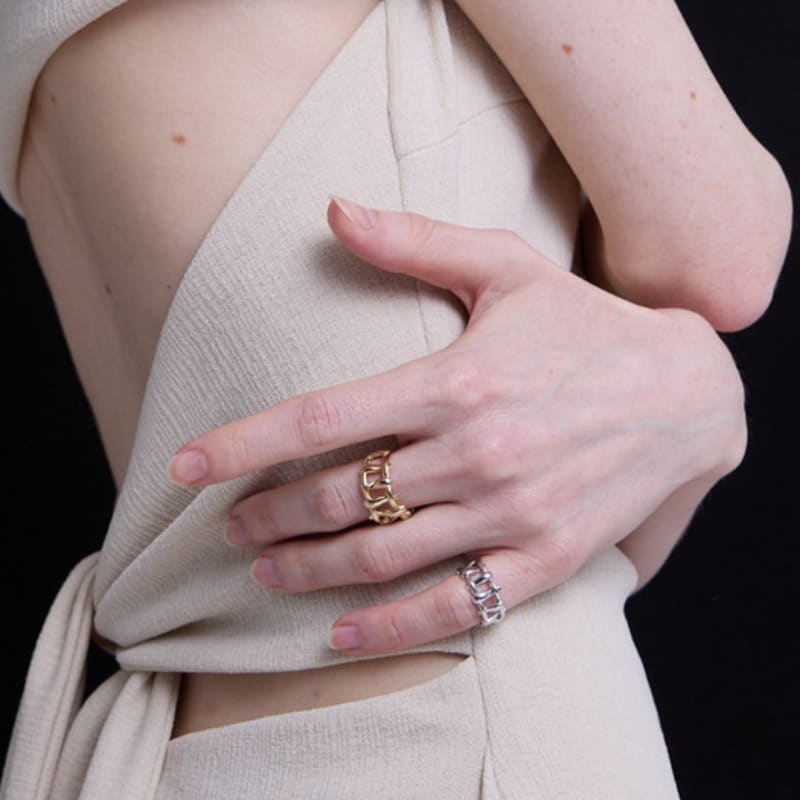 

BONAFIDE JEWELRY Multi Hash Tag Pinky Open Ring (Silver) Silver