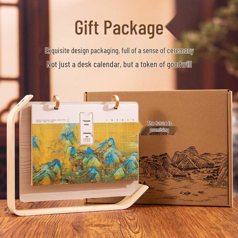 Luxus Holz Schreibtischkalender Geschenkset: Anpassbares Jahr des Pferdes 2026 mit Logo für Kunden