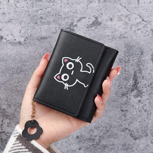 Women'S Wallet Cute Cat Short Wallet Small Genuine Leather Wallet Girls Purse Paper Clip Women'S Female Haop