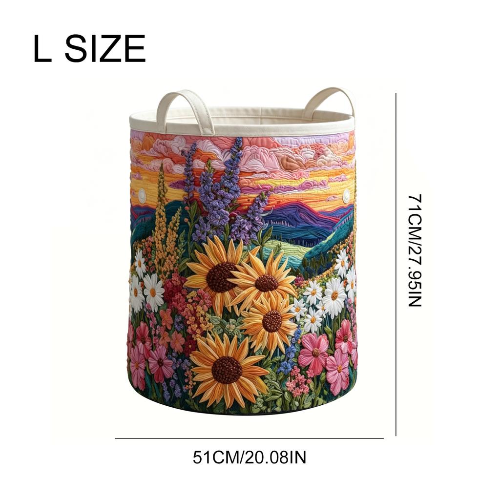 Foldable Laundry Hamper Basket Reusable Boho Quilted Laundry Baskets Fabric Floral Storage Hamper for Nursery Laundries Room