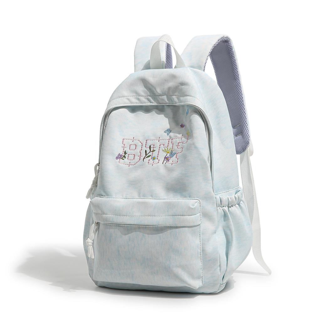Schoolbag New Embroidered Backpack Female Students Large Capacity Simple Versatile School Bag Junior High School Student Backpack Lightweight