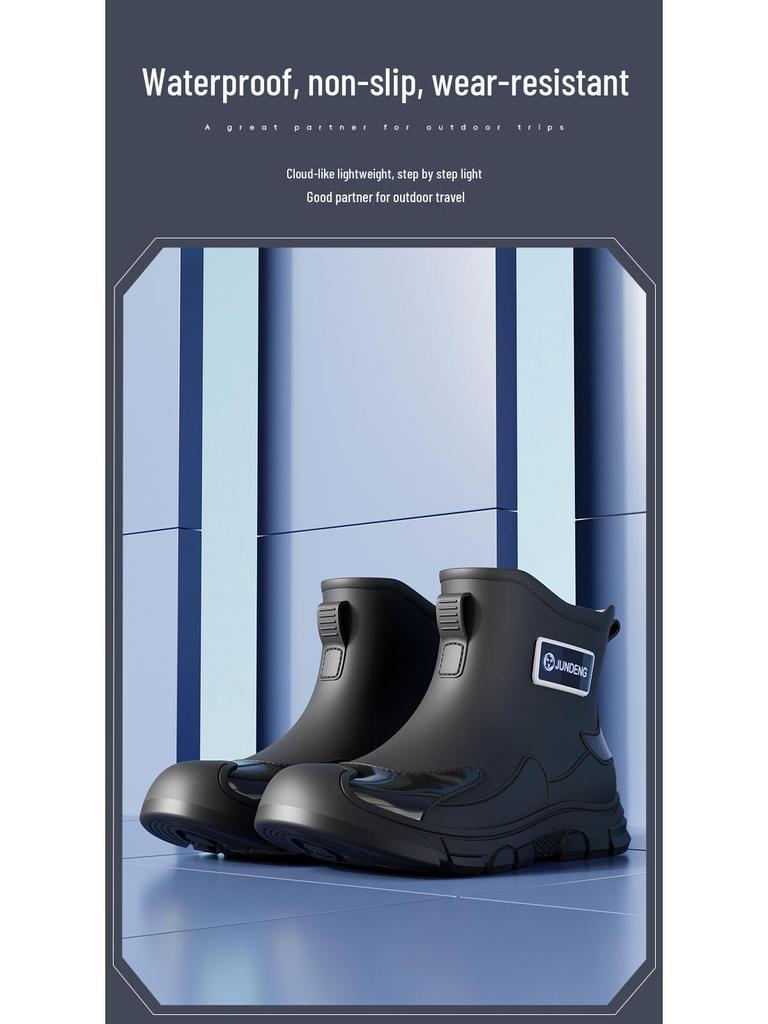 Cross-Border Fashion Men's Short Rain Boots - Trendy, Cool, Warm Rubber Wading Shoes for Outdoors
