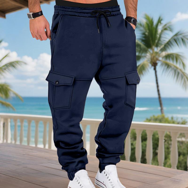 Pantaloni da jogging cargo da uomo beige con coulisse e tasche multiple Pantaloni casual a vestibilità larga