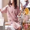 Rochie de pijama din bumbac cu mâneci scurte cu imprimeu desenat pentru dama, cu dungi largi, lejer, rochie de noapte cu decolteu
