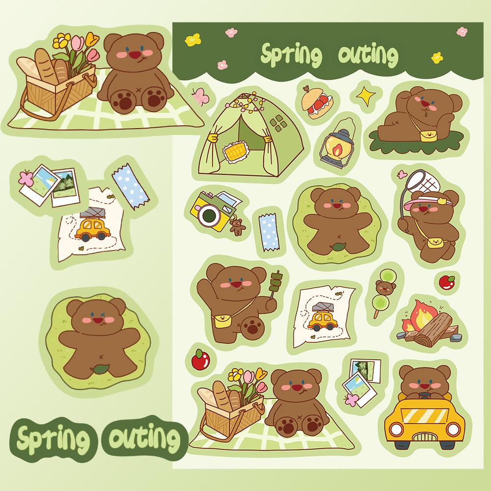 8 Cartoon Cocoa Bear Card Character Stickers DIY Hand Account Small Card Mobile Phone Case Decoration Korean Ins