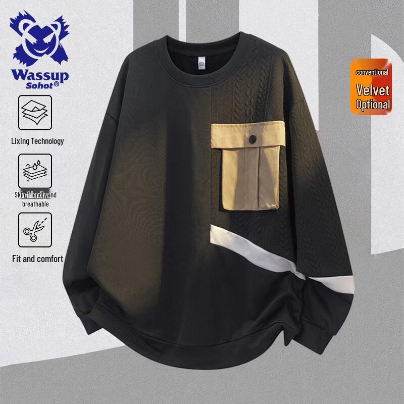 Wassup Sohot Men s Casual Patchwork Pocket Sweatshirt 4XL