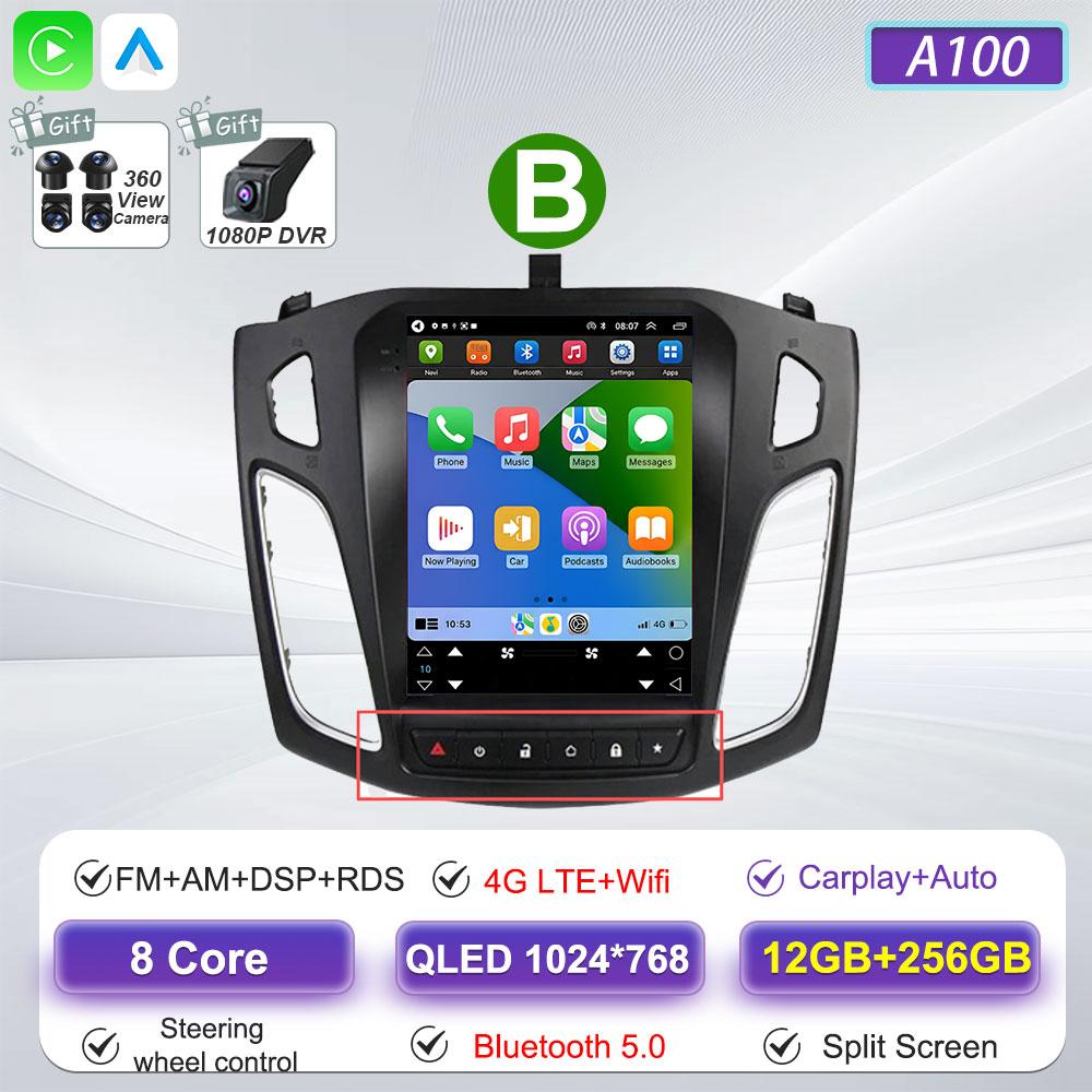 Android 16 Car Radio For Ford Focus 3 Mk 3 2011 2012 2013 2014- 2019 For Tesla Style Carplay Stereo Head Unit GPS 4G Wifi DSP BT