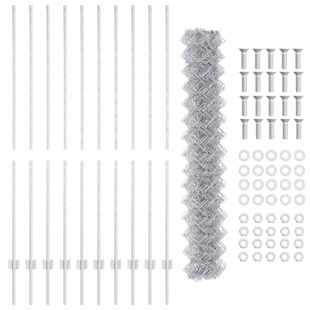 Chain Link Fence with Posts 10 x 1.6 m (W x H) Hot Dip Galvanized Steel