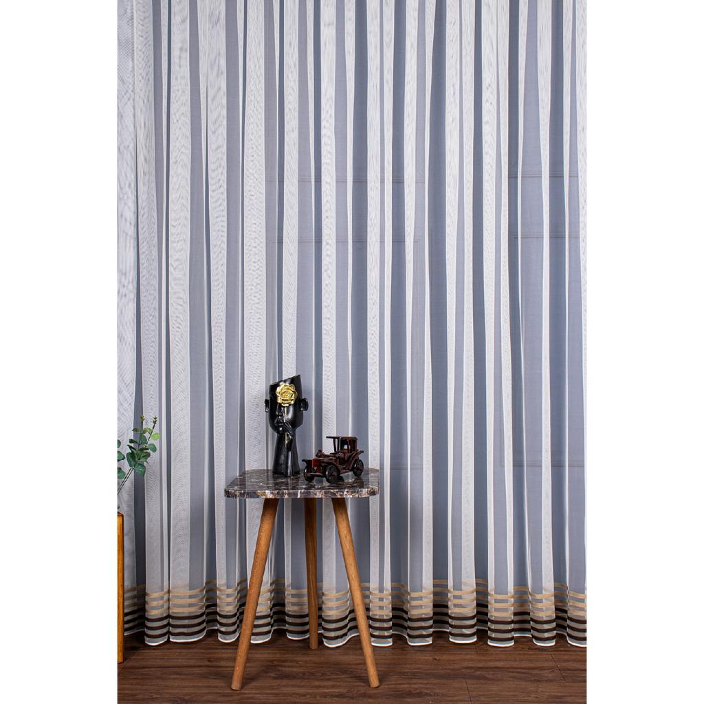 Greek Floor Skirt End White Striped Tulle Curtain, 300x250cm, 1/2 Sparse Pile, Elision02101