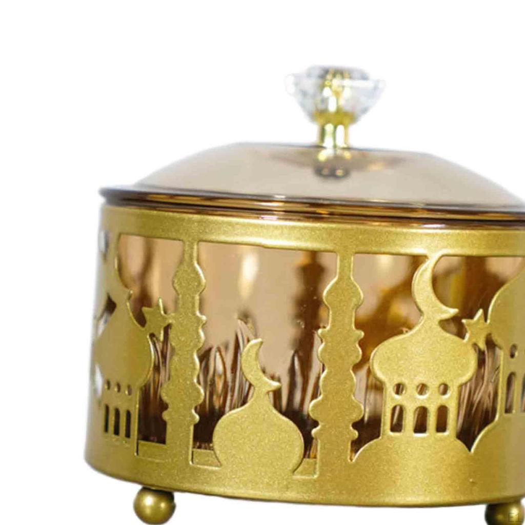 Ramadan Tray Serving Breakfast Craft Gold Islamic Food Storage Container Mubarak Plate for Eid