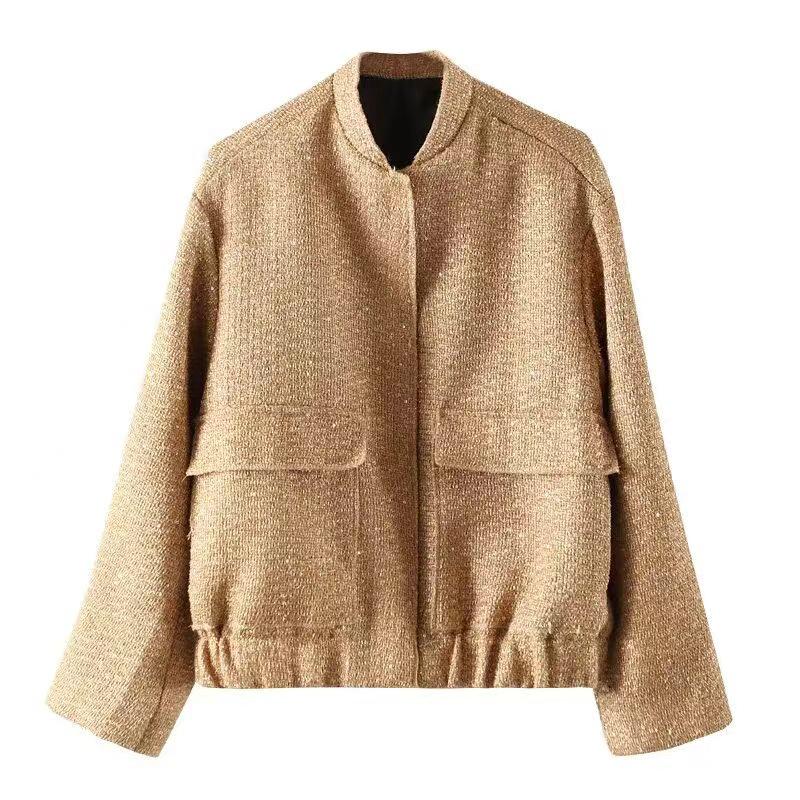 

2023 Осенняя женская куртка в уличном стиле, украшенная золотыми пайетками, с карманами S