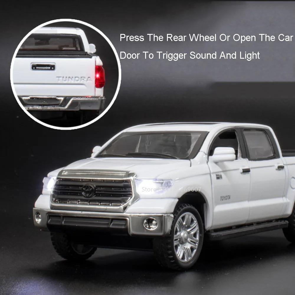 1:32 Tundra Miniature Toy Model Cars Alloy Diecast Pickup Truck 4 Doors Opened Sound Light Pull Back Off-road Vehicle Kids Gifts