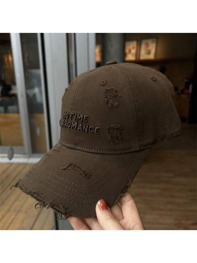 Distressed Letter Embroidered Baseball Cap For Women Oversized Wide Brim Soft Top Sun Hat
