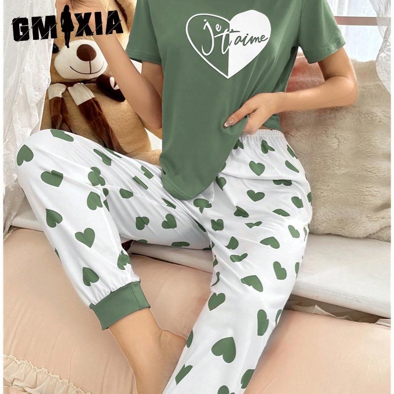 GMXIA T-shirt Trousers Casual and Comfortable Women's Pyjamas Homewear Set Can Be Worn Outside