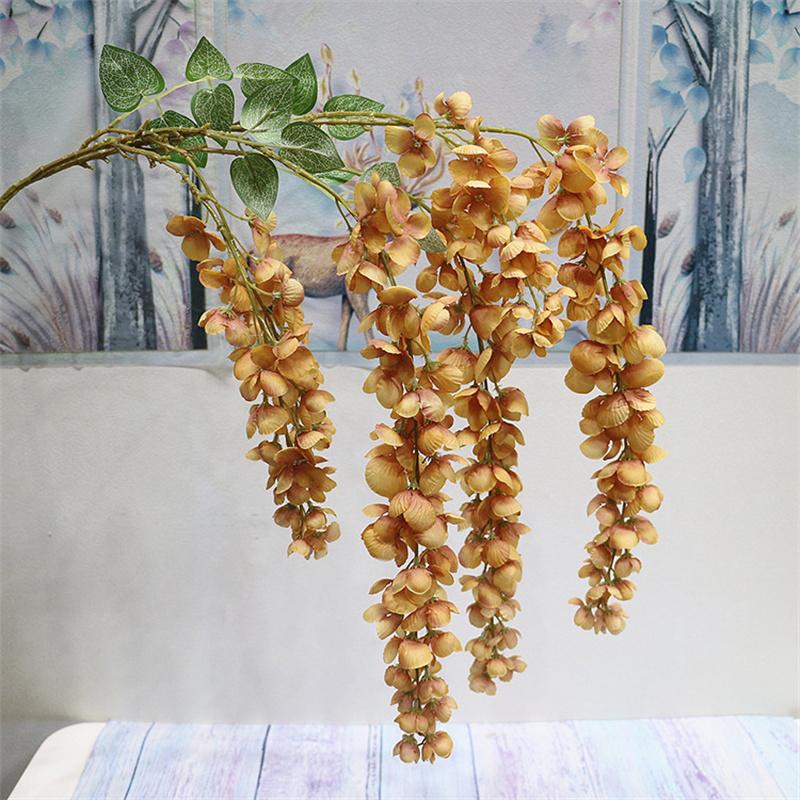 New Arrival One Silk Wisteria Hanging Greenery Plant Artificial 6 Flower Strings Golden Shower Tree Branch for Wall Floral Decor