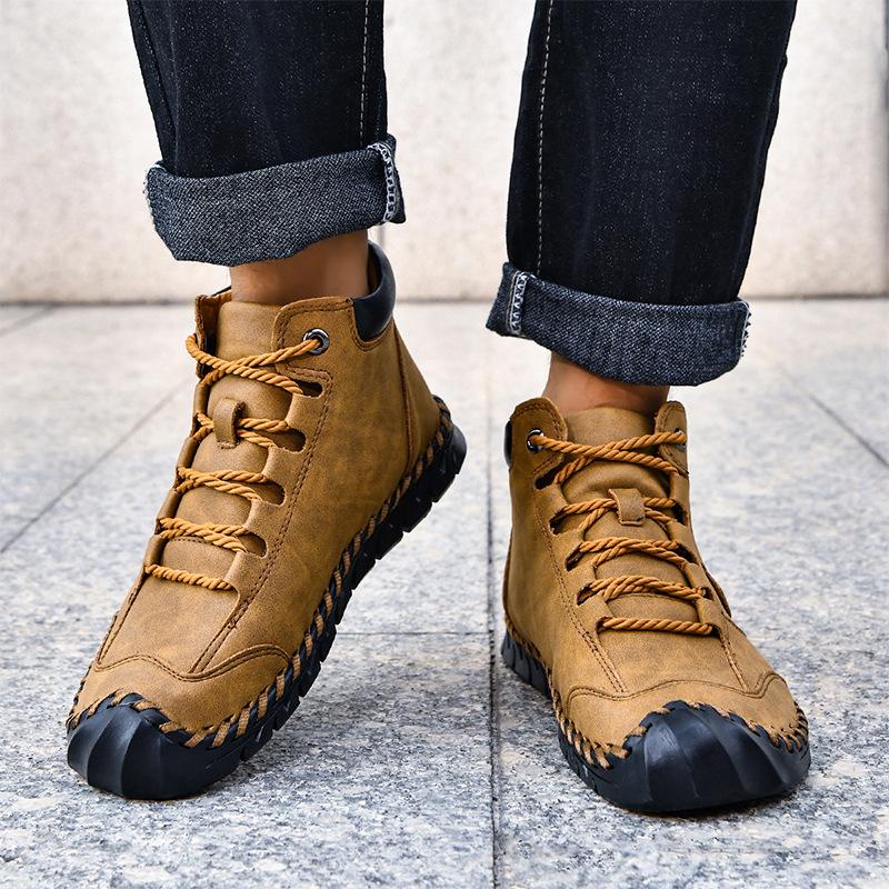 2025 Autumn/winter Men's Casual Shoes Short Boots Mid Top, Large-sized Handmade Ankle Boots Work Boots