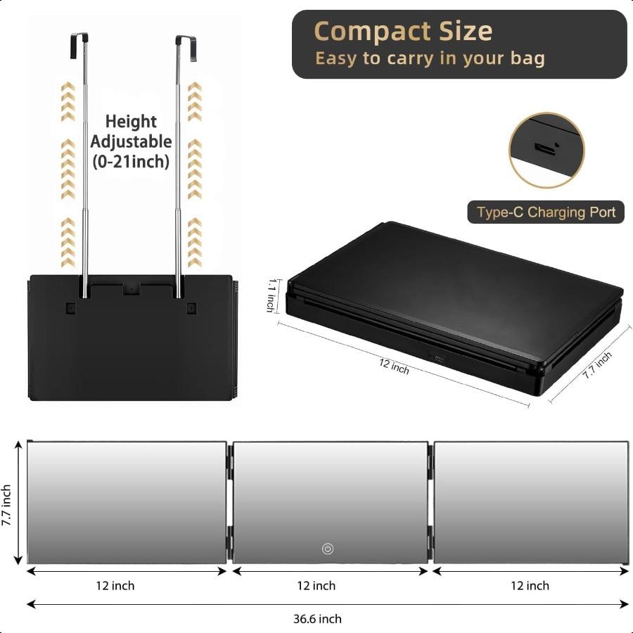 

Перезаряжаемое трехстороннее зеркало с подсветкой 3 цветов для самостоятельной стрижки волос, регулируемое на 360 градусов трехстворчатое парикмахерское зеркало с телескопическими крючками United States