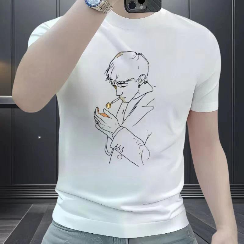 Heavy Trendy Brand Cotton Printed Men'S Short-Sleeved T-Shirt Trendy Casual Round Neck T-Shirt