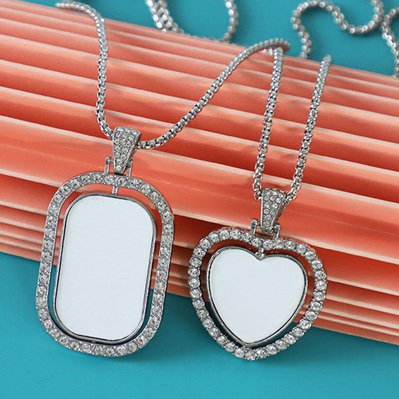 Double-Sided Rotating Rhinestone Hollow Necklace with Personalized Print