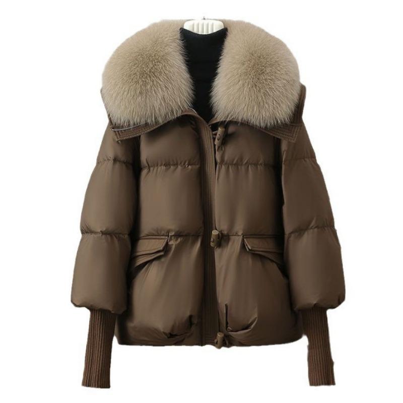 Women S Short Winter Padded Cotton Coat With Oversized Fur Collar Loose Fit