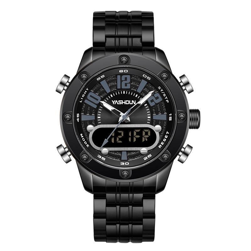Yashidun Men's Luminous Dual Display Waterproof Quartz Watch with Steel Band