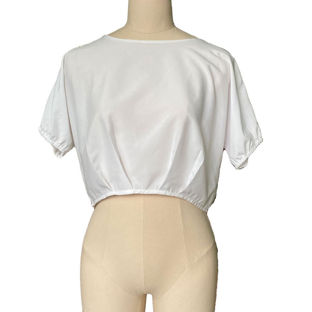 Women's Fashion Casual Solid Color Print Short Sleeve U Neck Blouses & Shirts