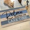 Vintage Lake House Welcome Front Door Mat Striped Relax Youre On Lake Time Doormat Coastal Cabin Entryway Rug Floor Carpet