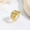 18k Gold-Plated Unisex Double Layer Open Ring with Hip-Hop Line Pattern