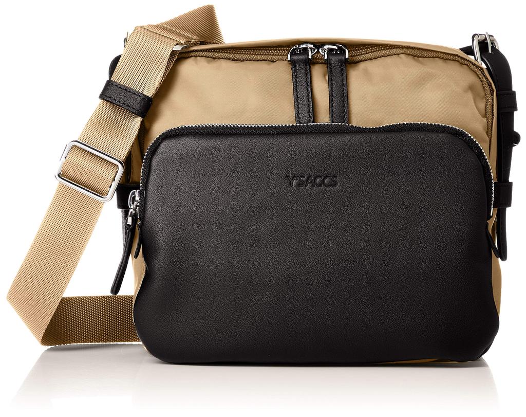 Recycled nylon x cow leather shoulder size beige [Isaac] bag, S, Y01-05-02,