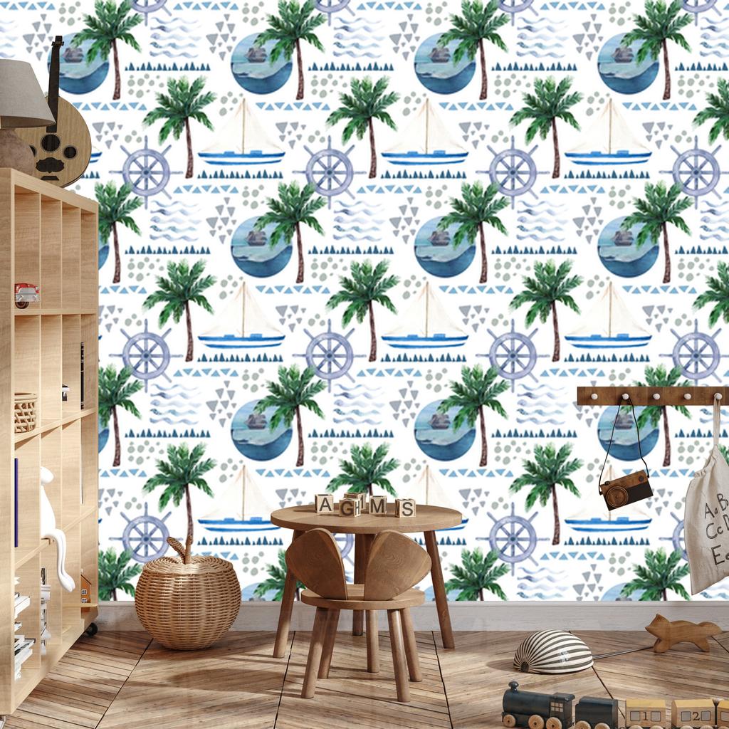 Watercolor Boats Wallpaper for Living Room and Bedroom 50x1000