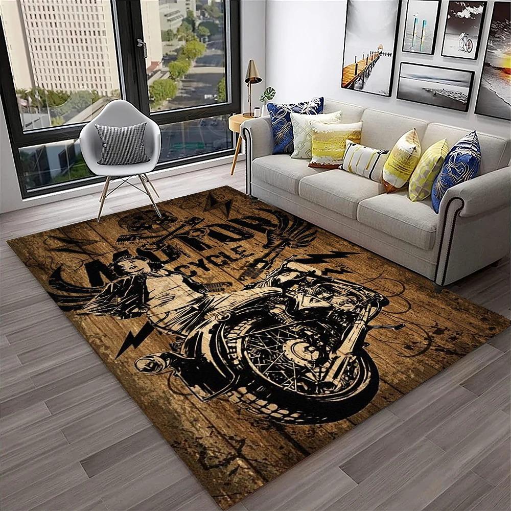3D Visual Effect Classic Motorcycle Retro Carpet Rug Household Living Room Bedroom Playroom Sofa Entrance Mat Decoration