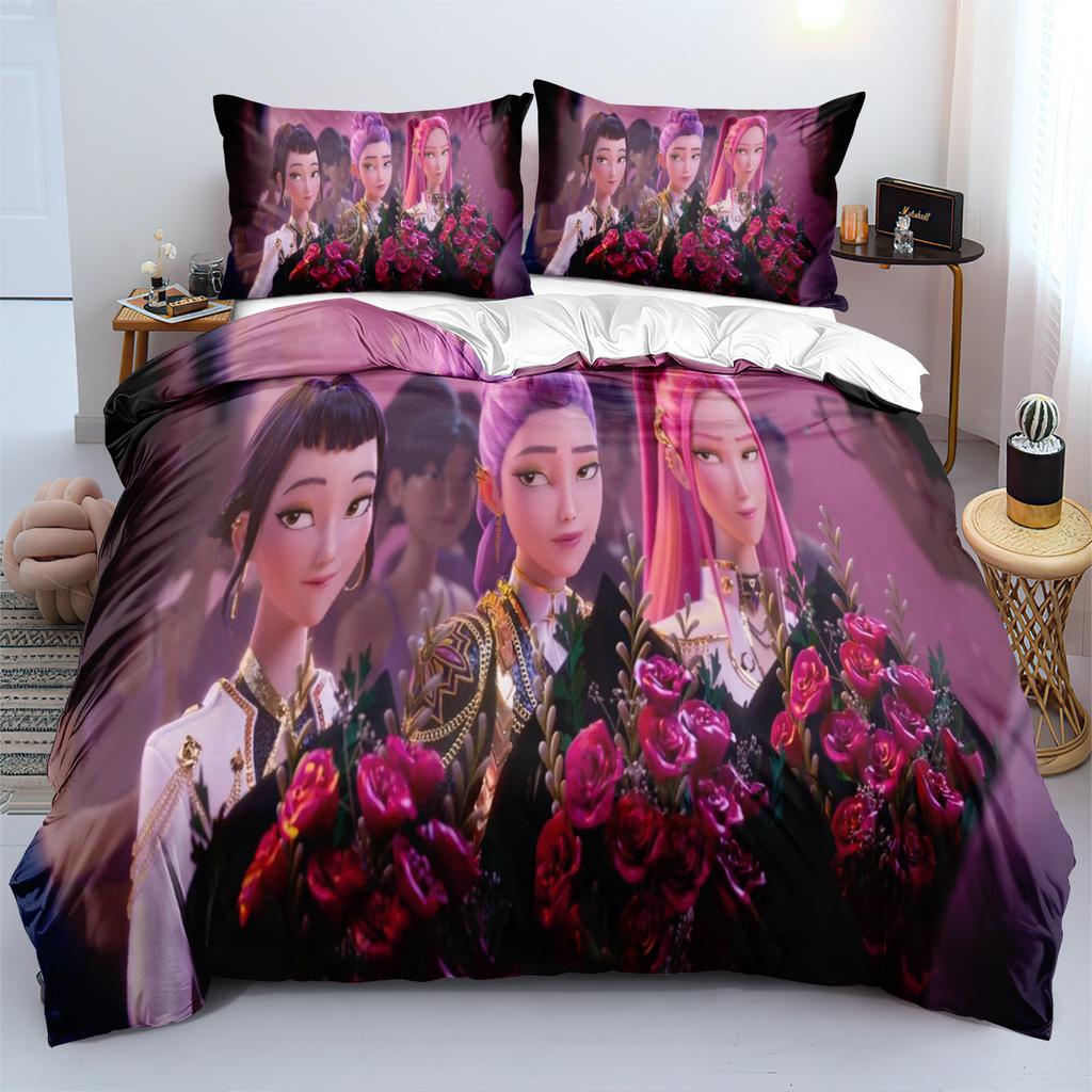 3pcs KPop Demon Hunters Bedding Set Anime Print Boys Girls Three Piece Multi Size Quilt Cover Pillow Cover Bedroom Decoration