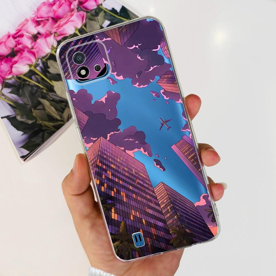 For Realme C11 2021 Phone Case RealmeC11 C 11 2021 RMX3231 Back Cover Soft TPU Transparent Silicone Bumper Flower Butterfly