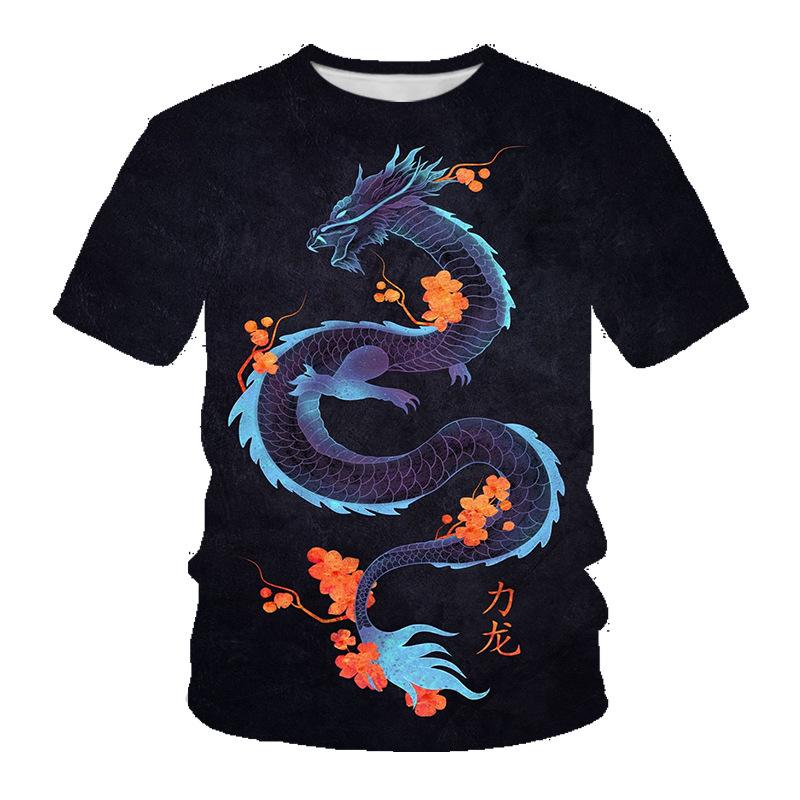 Summer Round Neck 3D Dragon Pattern Print Top Fashionable Casual Short Sleeved Men's T-shirts