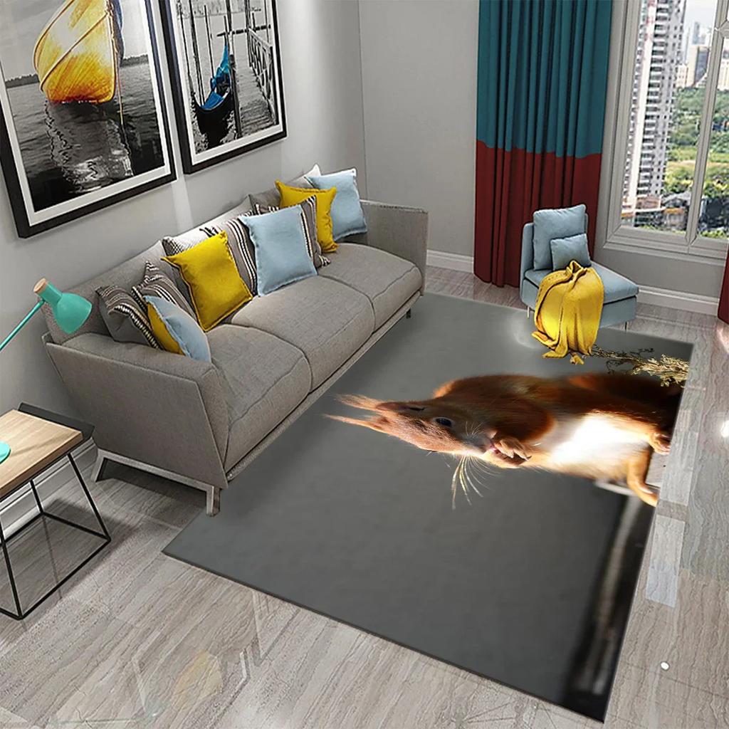 Niedlicher Eichhörnchenteppich Lustige Wildtier-Fußmatte für Badezimmerdeko Teppich Rutschfest für Wohnzimmer Küche Badezimmerbereich Matten